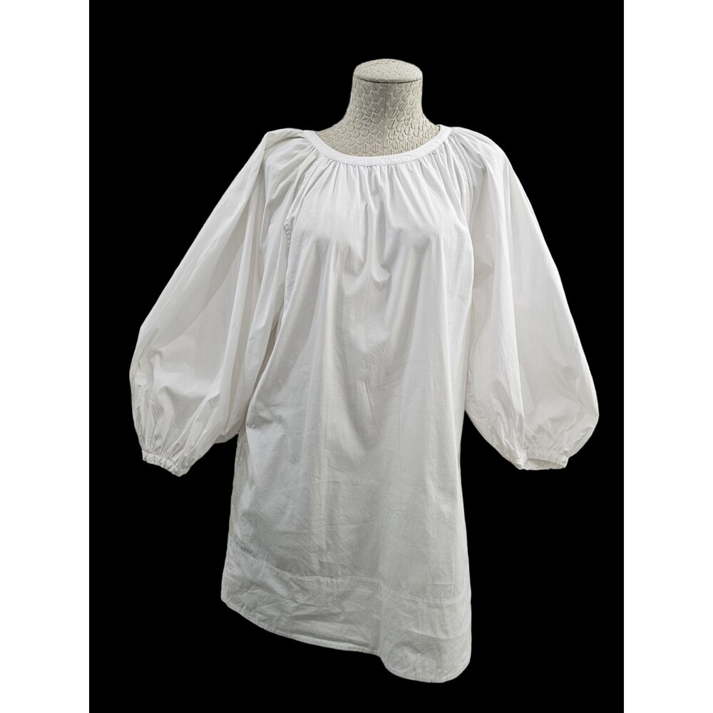 Staud L White Cotton Poplin Mini Dress Puff Sleeve Vincent Shift Designer EUC